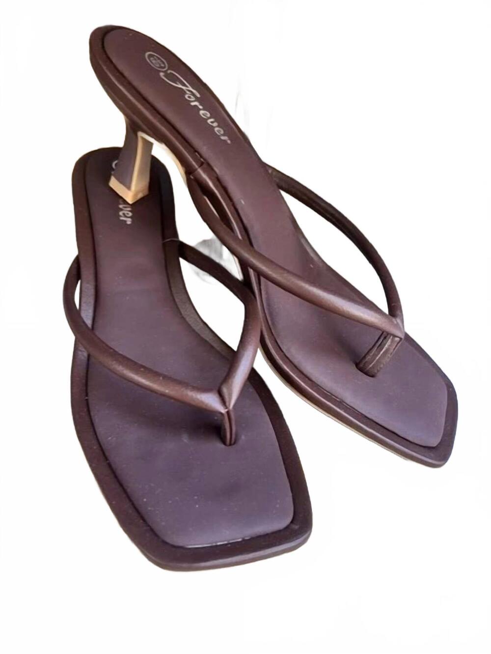 NEW LA SHOE KING women's low heel thong sandals in brown